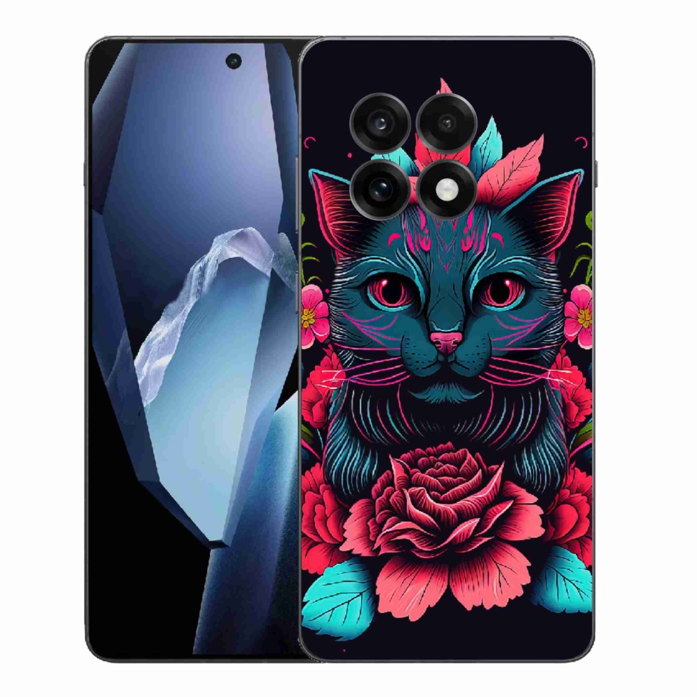 Gélový kryt mmCase na One Plus 13R - kvety a mačka
