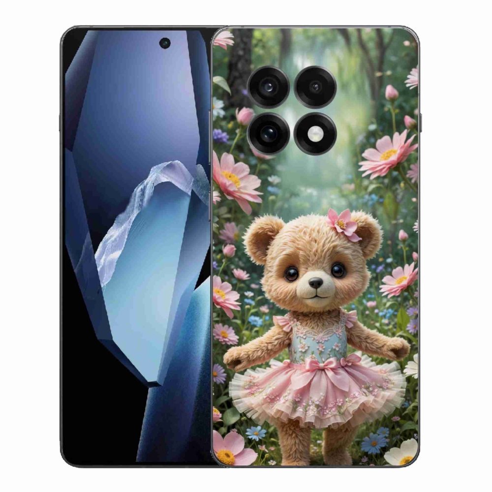 Gélový kryt mmCase na One Plus 13R - roztomilý medvedík v kvetoch
