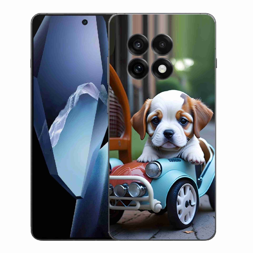 Gélový kryt mmCase na One Plus 13R - šteňa v retro aute