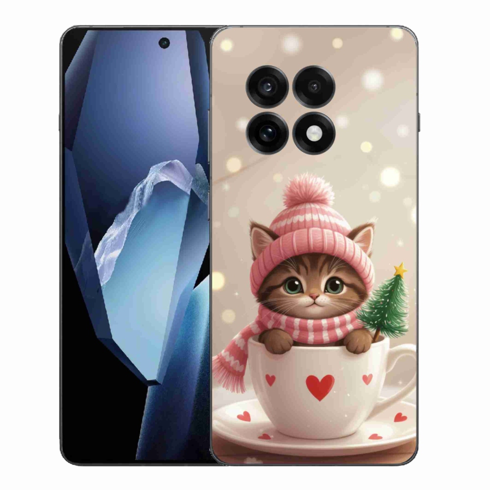 Gélový kryt mmCase na One Plus 13R - vianočné mačiatko v hrnčeku