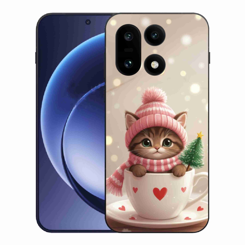 Gélový kryt mmCase na One Plus 15 - vianočné mačiatko v hrnčeku
