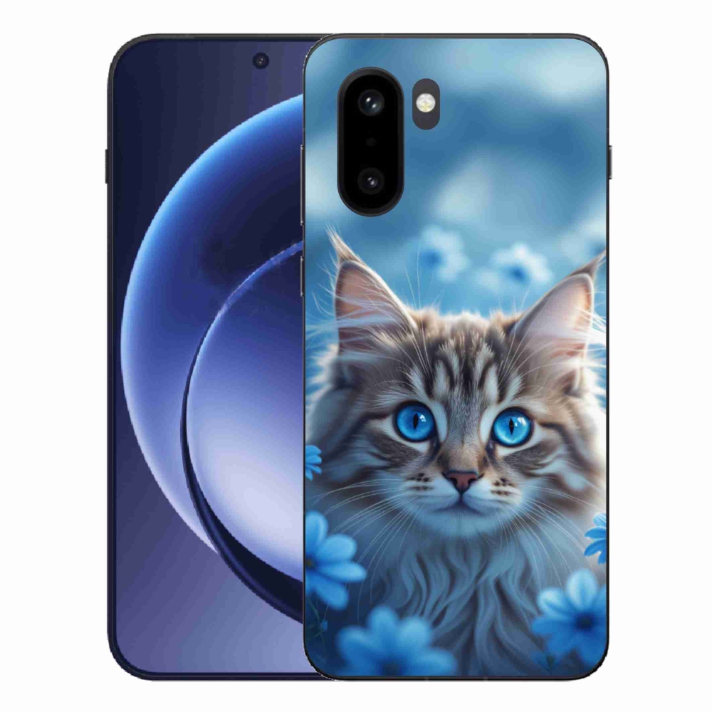 Gélový kryt mmCase na One Plus 15R - mačiatko v modrých kvetoch