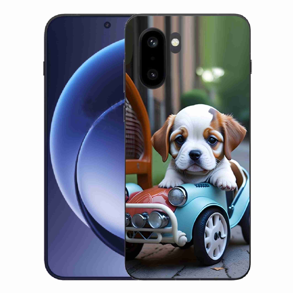 Gélový kryt mmCase na One Plus 15R - šteňa v retro aute