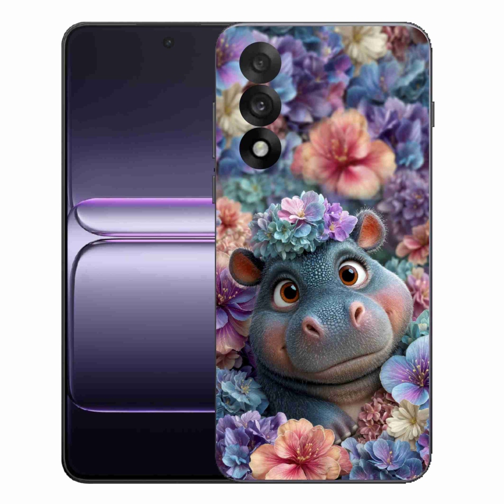 Gélový kryt mmCase na One Plus Nord 5 - hrošík v kvetoch