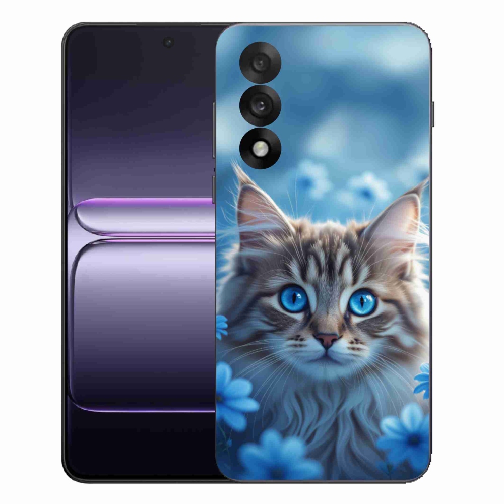 Gélový kryt mmCase na One Plus Nord 5 - mačiatko v modrých kvetoch
