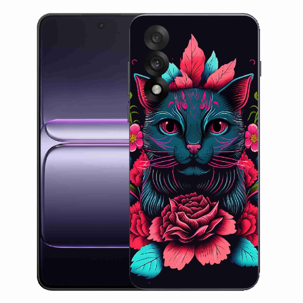 Gélový kryt mmCase na One Plus Nord 5 - kvety a mačka