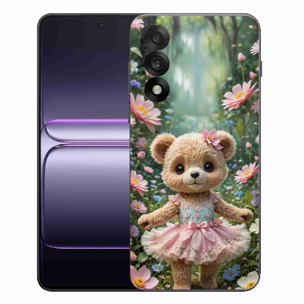 Gélový kryt mmCase na One Plus Nord 5 - roztomilý medvedík v kvetoch