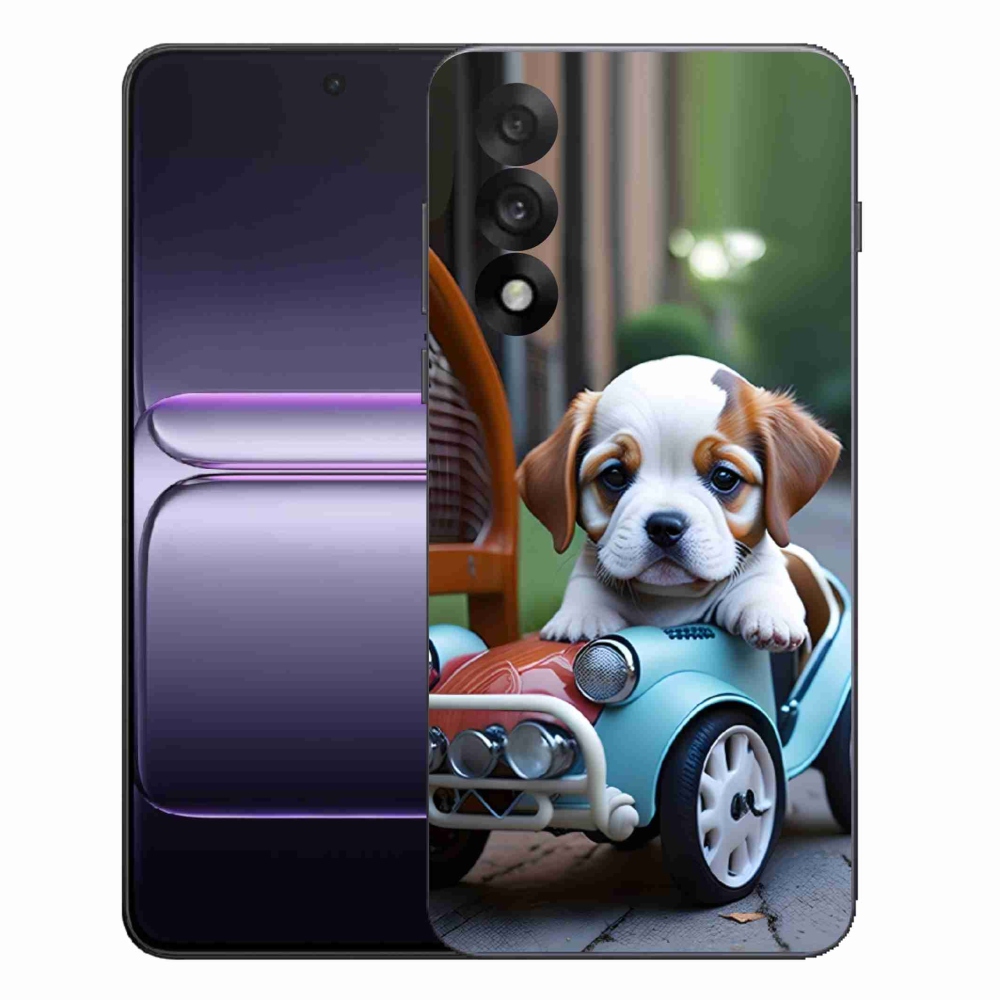Gélový kryt mmCase na One Plus Nord 5 - šteňa v retro aute