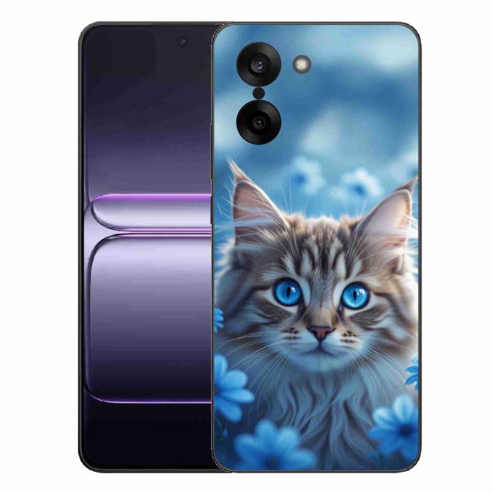 Gélový kryt mmCase na One Plus Nord CE5 - mačiatko v modrých kvetoch