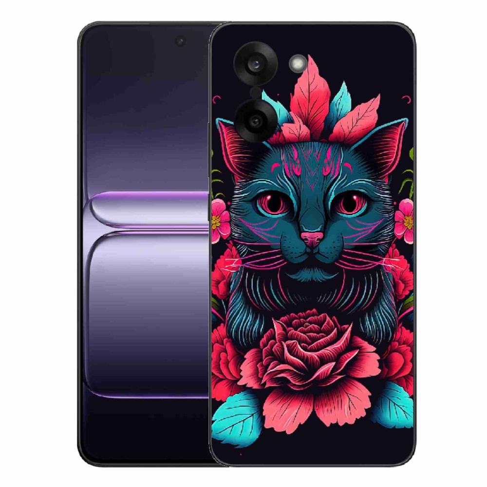 Gélový kryt mmCase na One Plus Nord CE5 - kvety a mačka