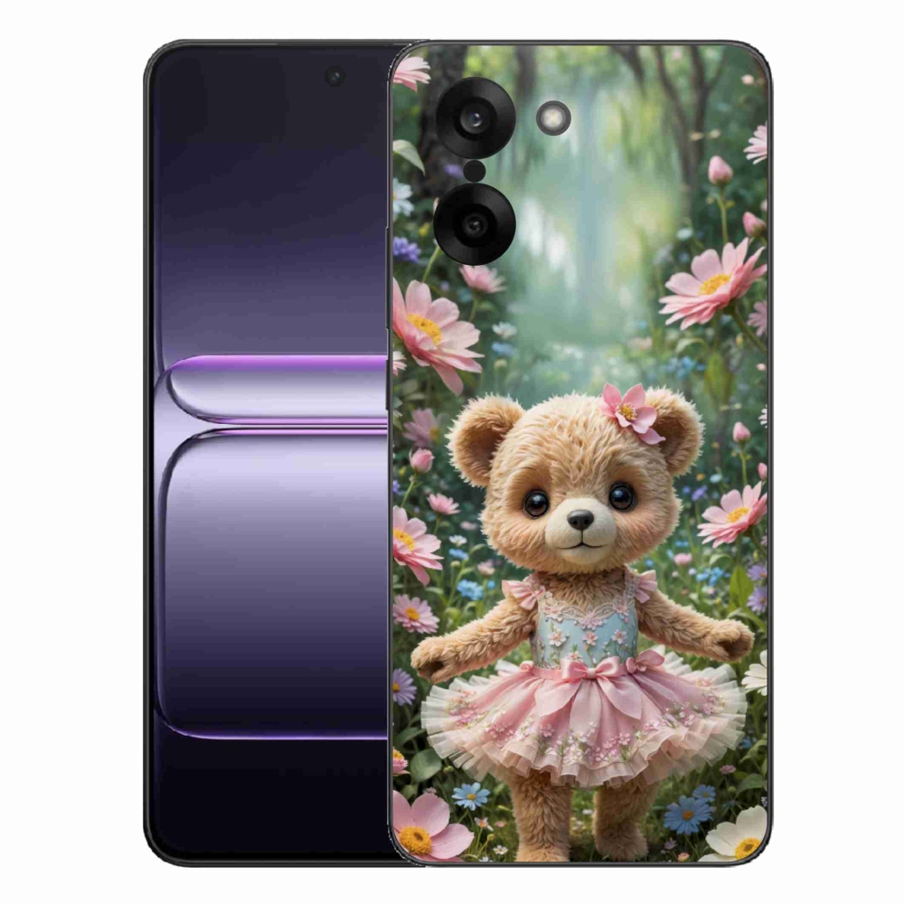 Gélový kryt mmCase na One Plus Nord CE5 - roztomilý medvedík v kvetoch