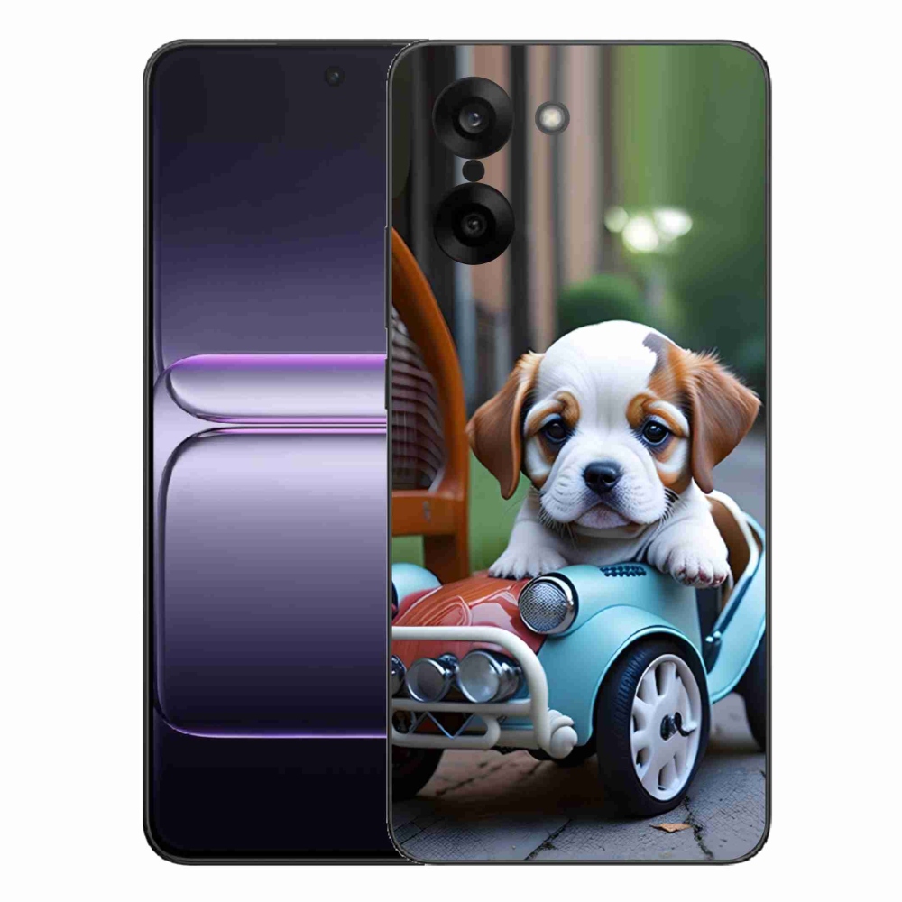 Gélový kryt mmCase na One Plus Nord CE5 - šteňa v retro aute