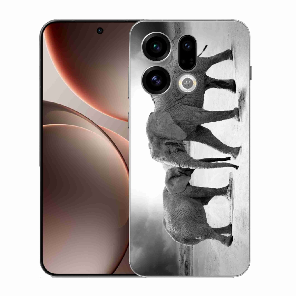 Gélový kryt mmCase na Oppo Find X9 - čiernobieli slony