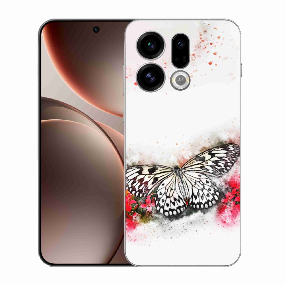 Gélový kryt mmCase na Oppo Find X9 - čiernobiely motýľ