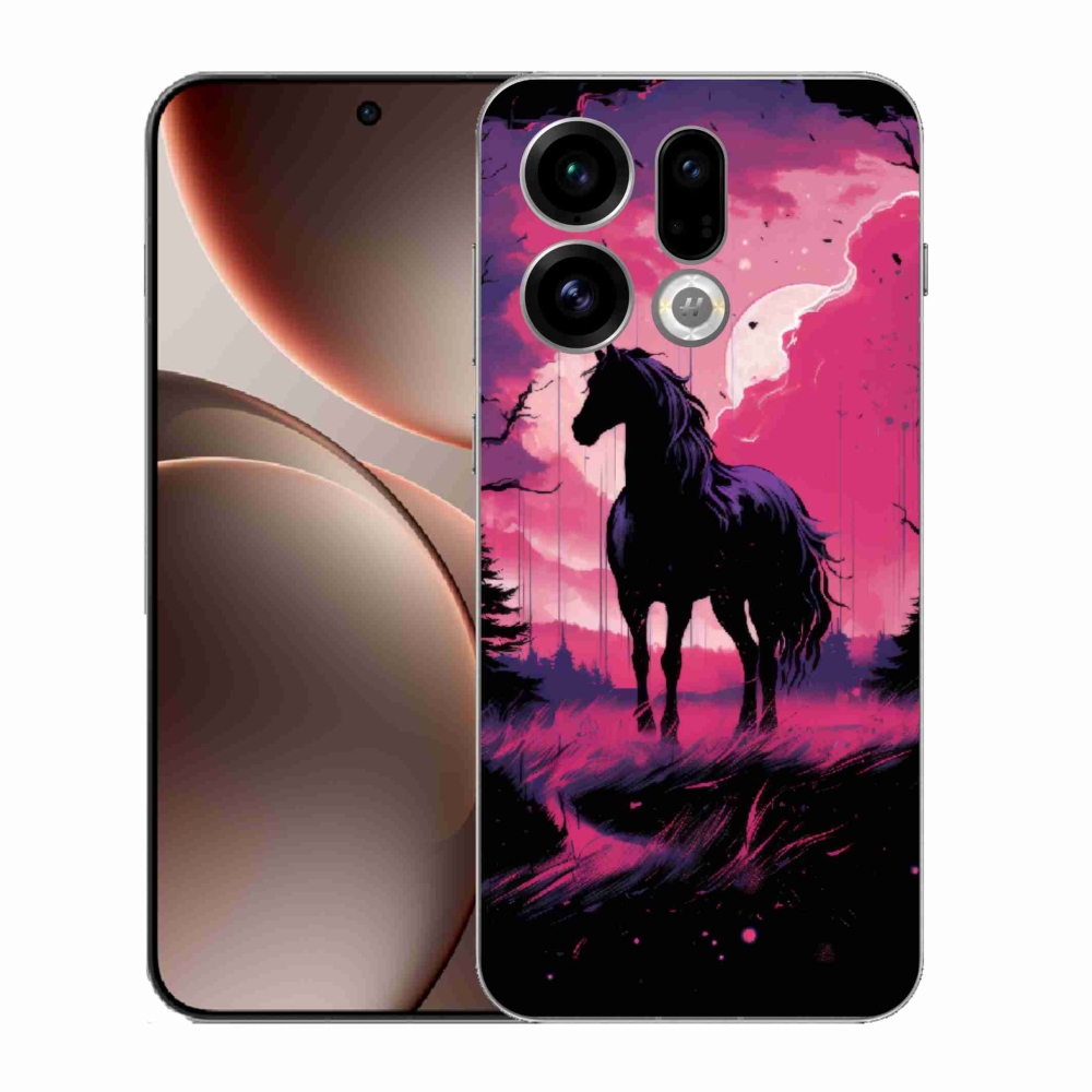 Gélový kryt mmCase na Oppo Find X9 - čierny kreslený kôň 1