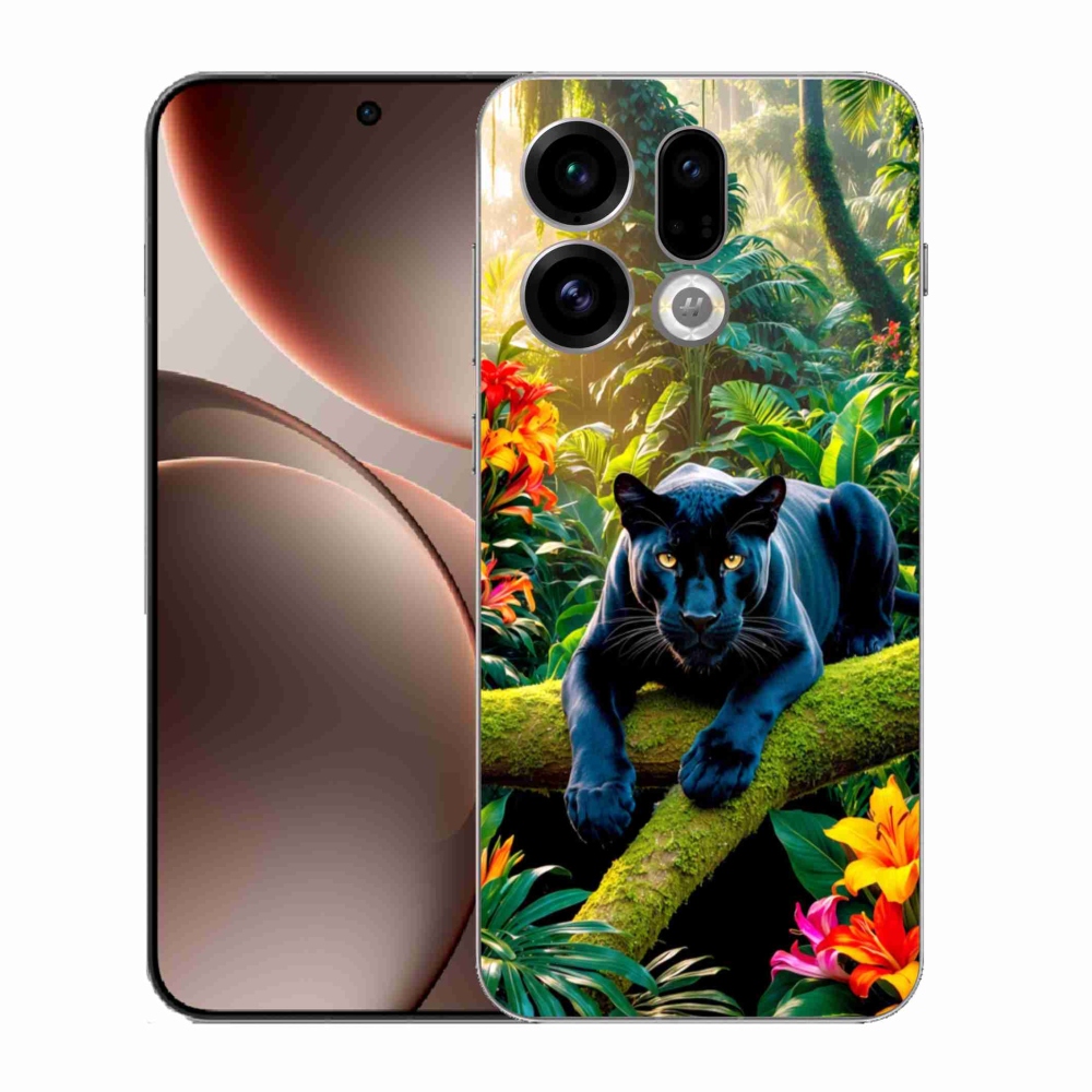 Gélový kryt mmCase na Oppo Find X9 - čierny panter v džungli