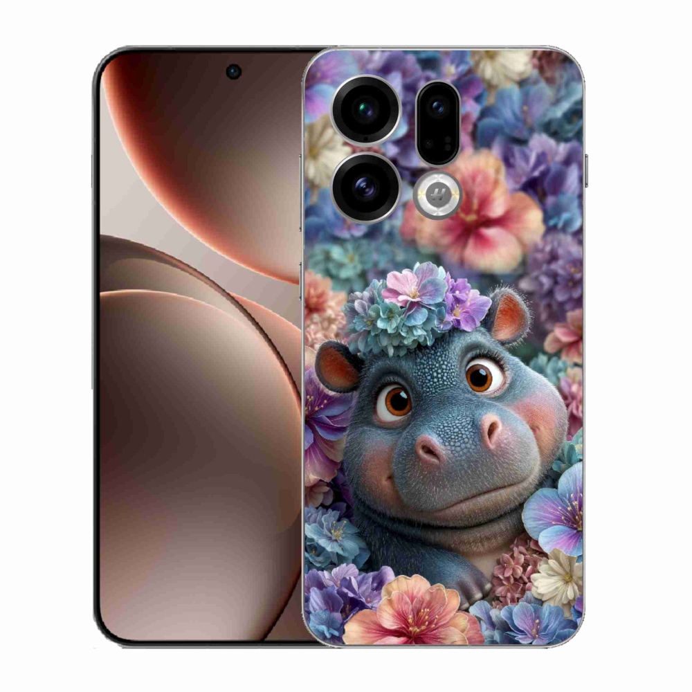 Gélový kryt mmCase na Oppo Find X9 - hrošík v kvetoch