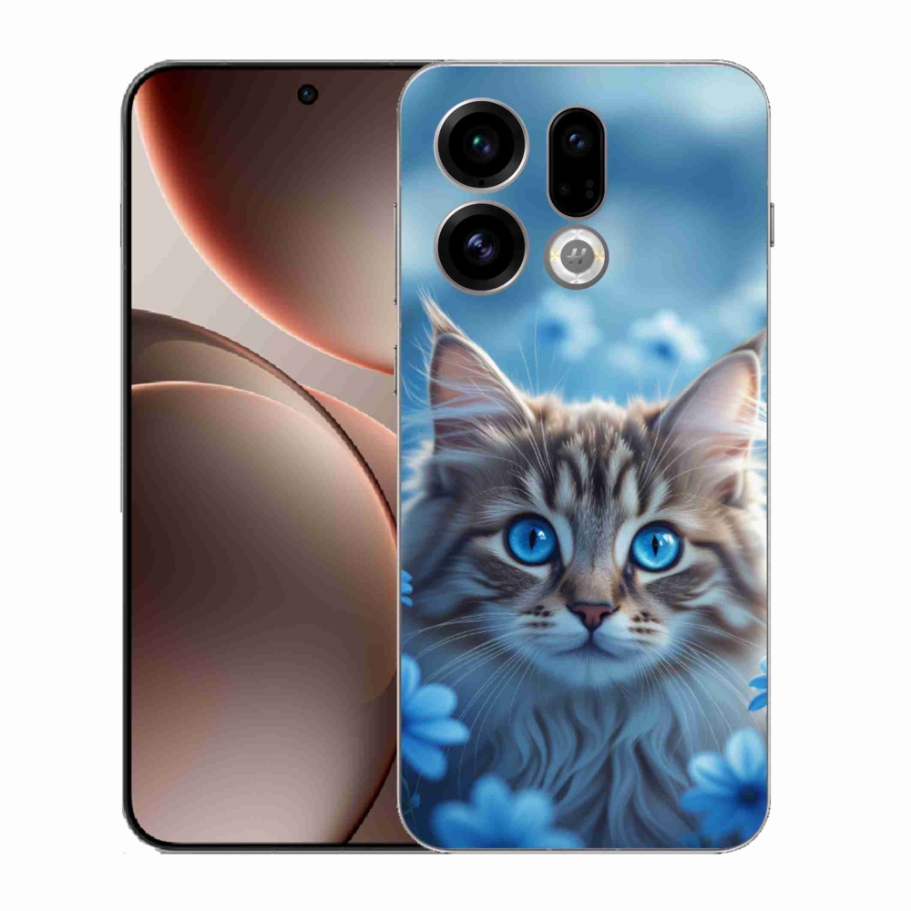 Gélový kryt mmCase na Oppo Find X9 - mačiatko v modrých kvetoch