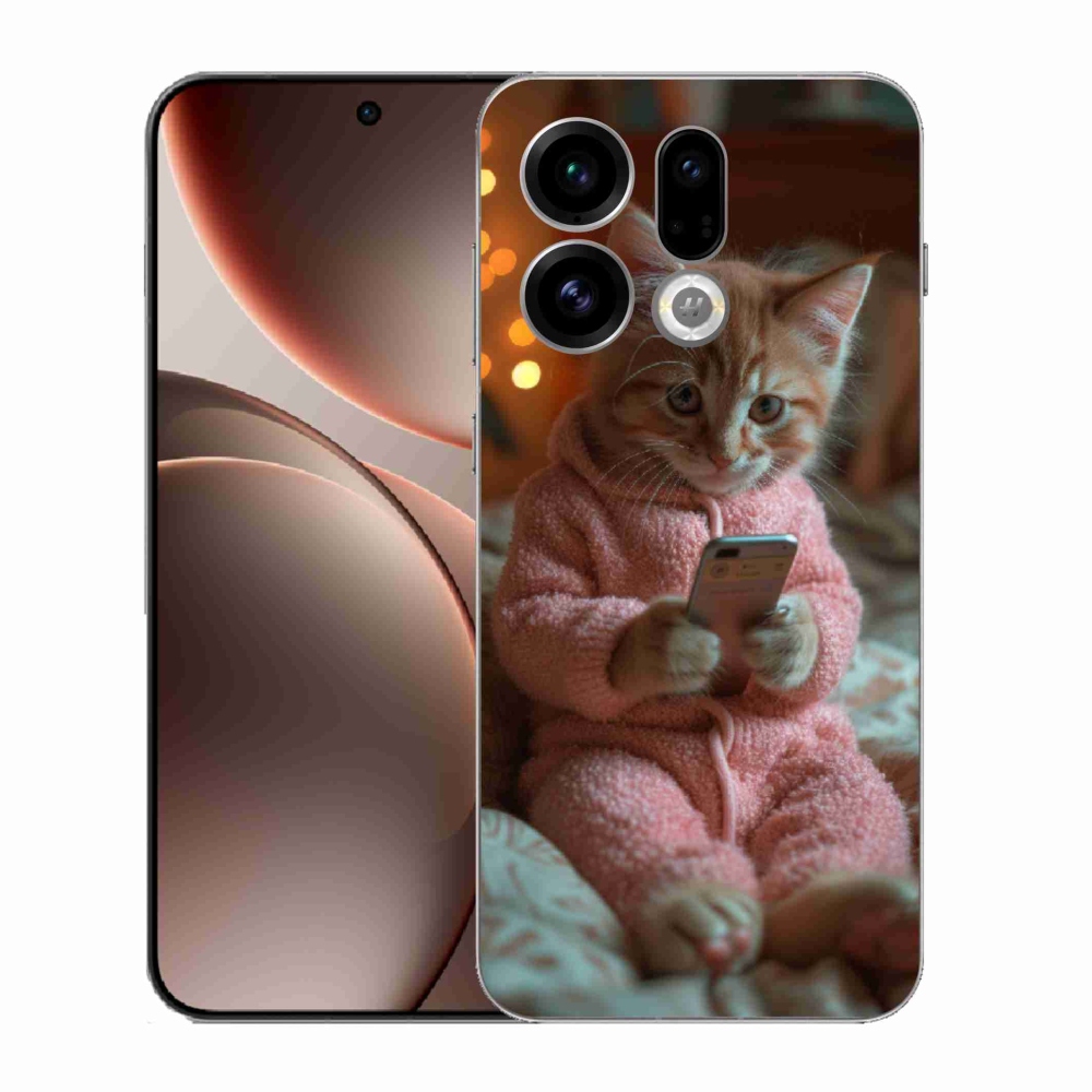 Gélový kryt mmCase na Oppo Find X9 - mačiatko s mobilom