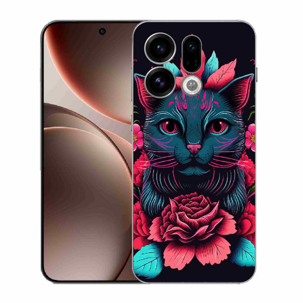 Gélový kryt mmCase na Oppo Find X9 - kvety a mačka