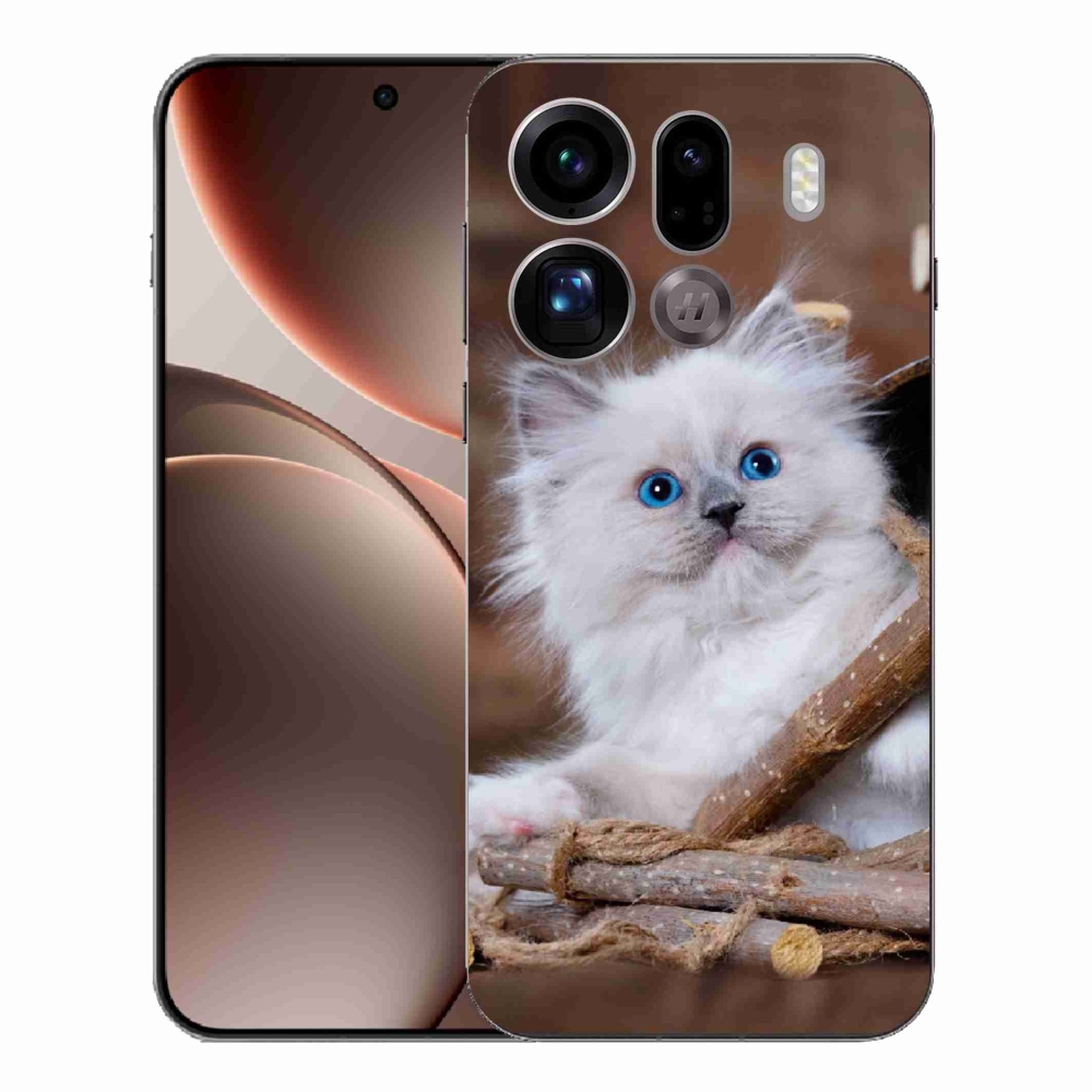 Gélový kryt mmCase na Oppo Find X9 Pro - biele mačiatko