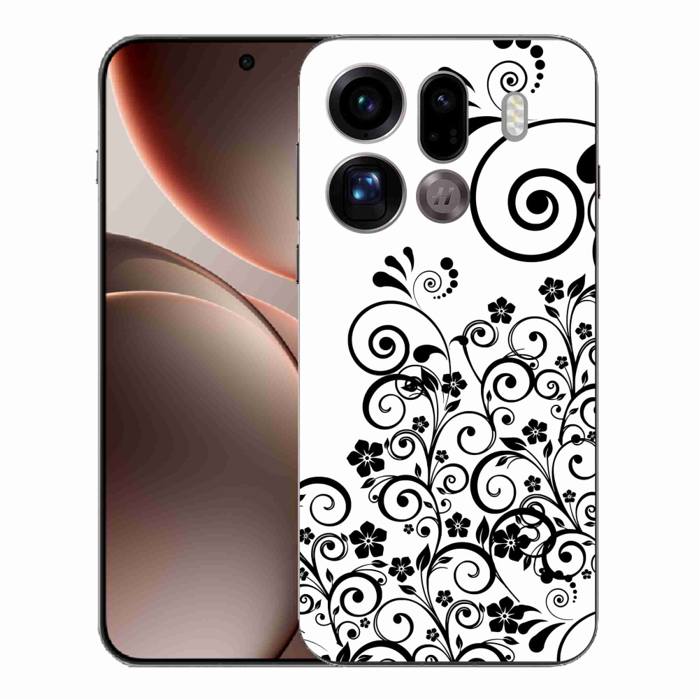 Gélový kryt mmCase na Oppo Find X9 Pro - čiernobiele kvetinové vzory