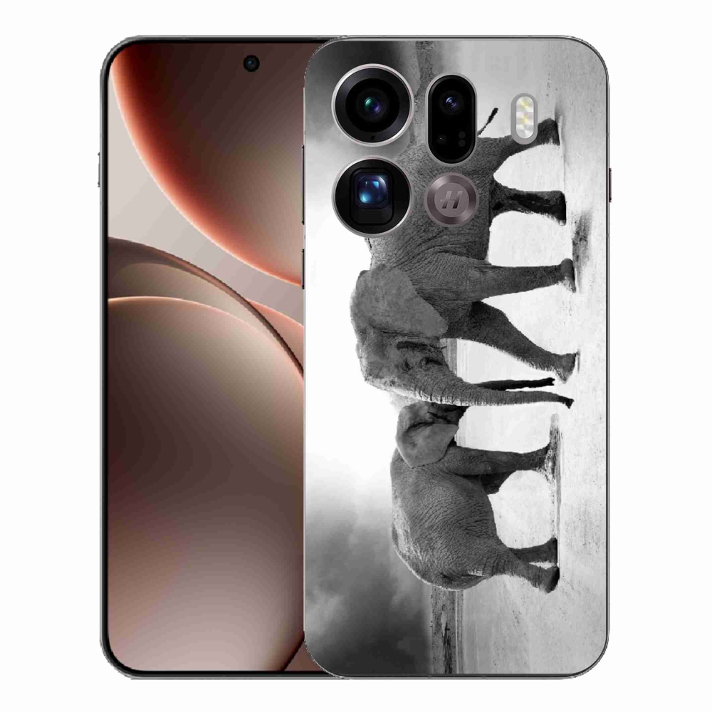 Gélový kryt mmCase na Oppo Find X9 Pro - čiernobieli slony