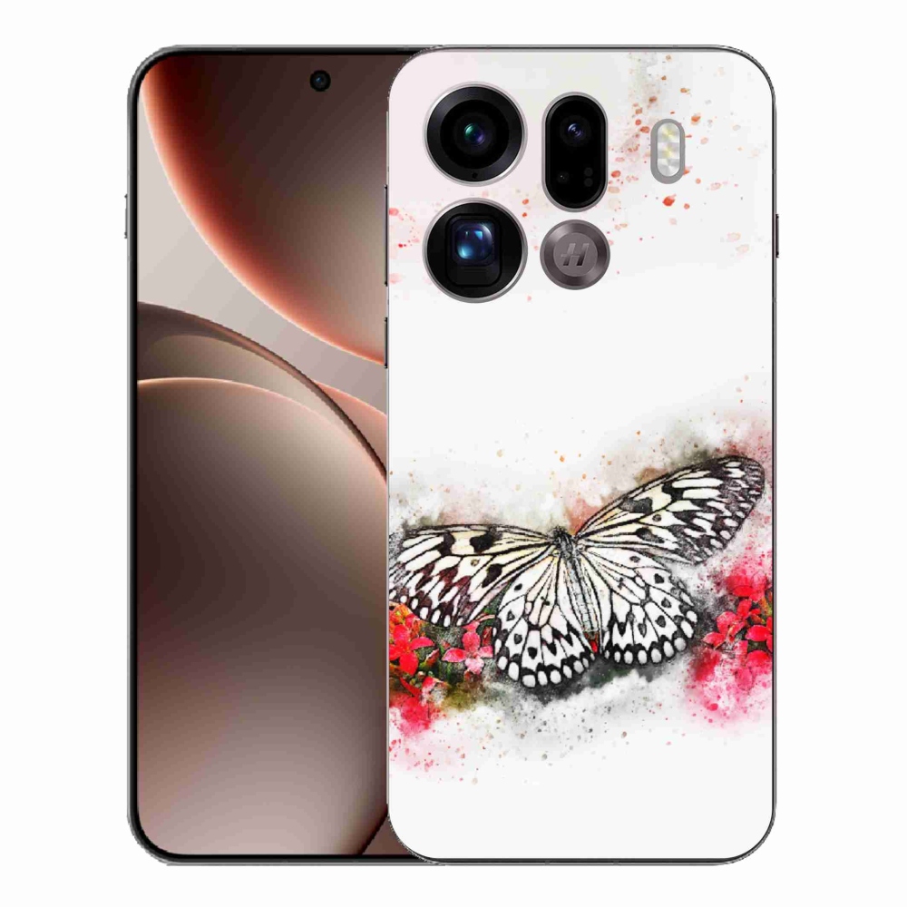 Gélový kryt mmCase na Oppo Find X9 Pro - čiernobiely motýľ