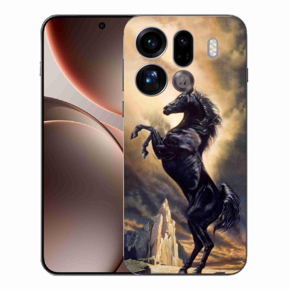 Gélový kryt mmCase na Oppo Find X9 Pro - čierny kreslený kôň