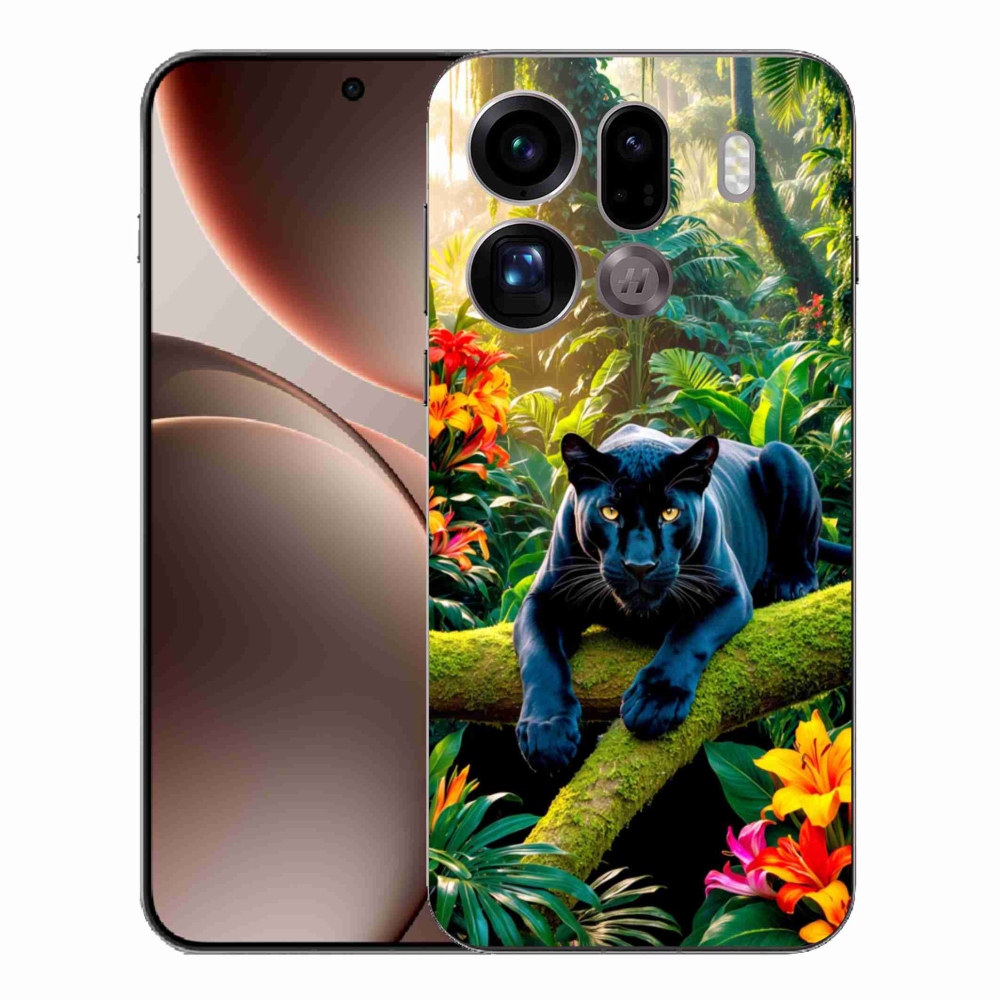Gélový kryt mmCase na Oppo Find X9 Pro - čierny panter v džungli