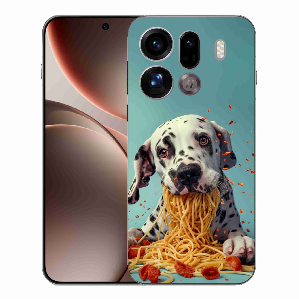 Gélový kryt mmCase na Oppo Find X9 Pro - dalmatín a špagety