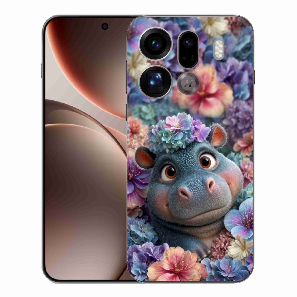 Gélový kryt mmCase na Oppo Find X9 Pro - hrošík v kvetoch