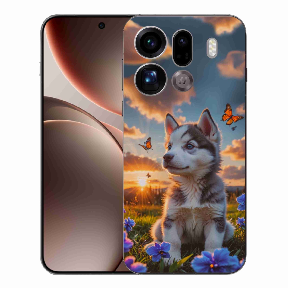 Gélový kryt mmCase na Oppo Find X9 Pro - husky pri západe slnka