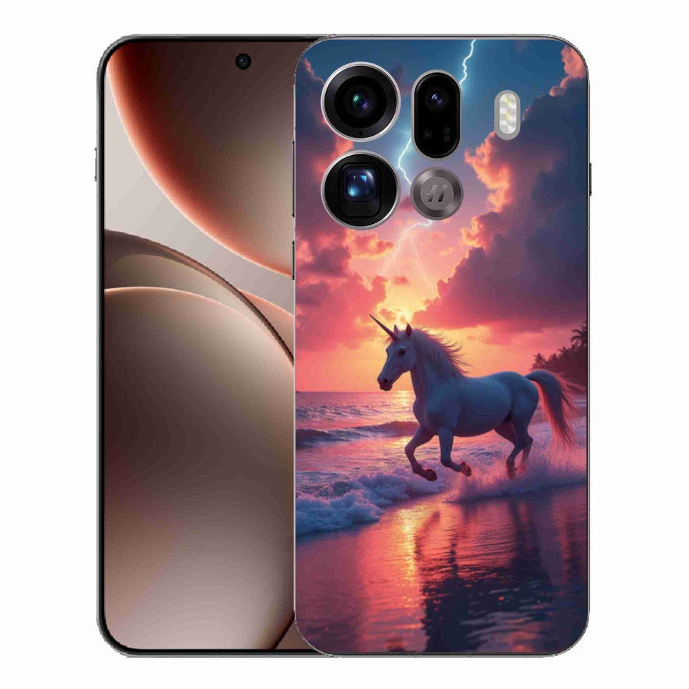 Gélový kryt mmCase na Oppo Find X9 Pro - jednorožec na pláži