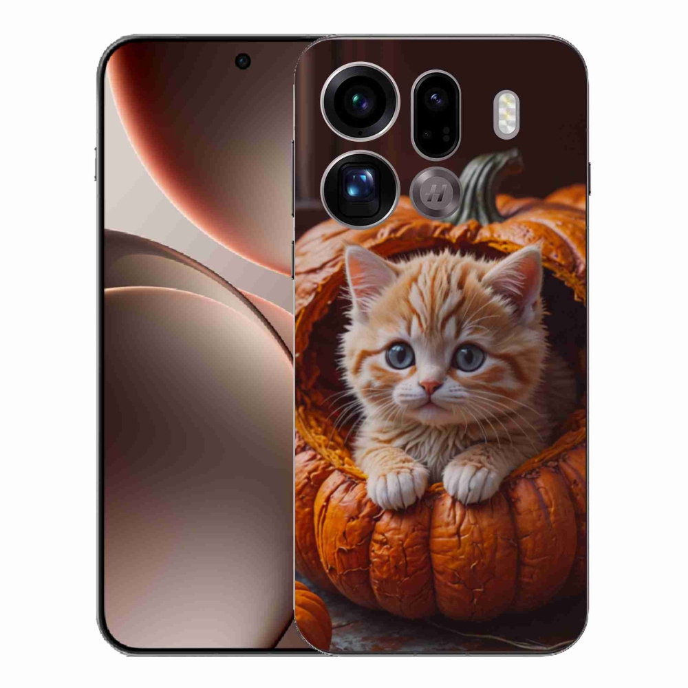 Gélový kryt mmCase na Oppo Find X9 Pro - mačiatko a tekvica 2