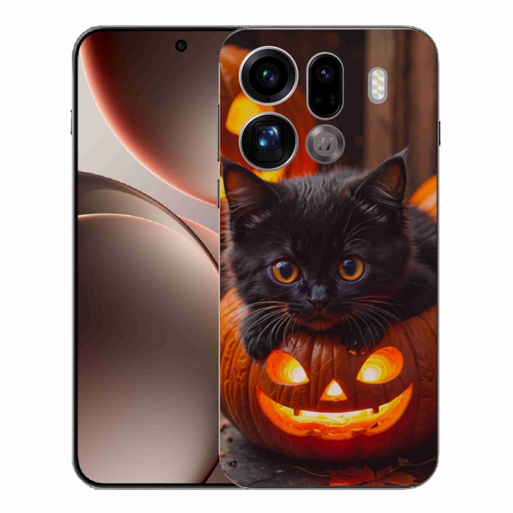 Gélový kryt mmCase na Oppo Find X9 Pro - mačiatko a tekvica