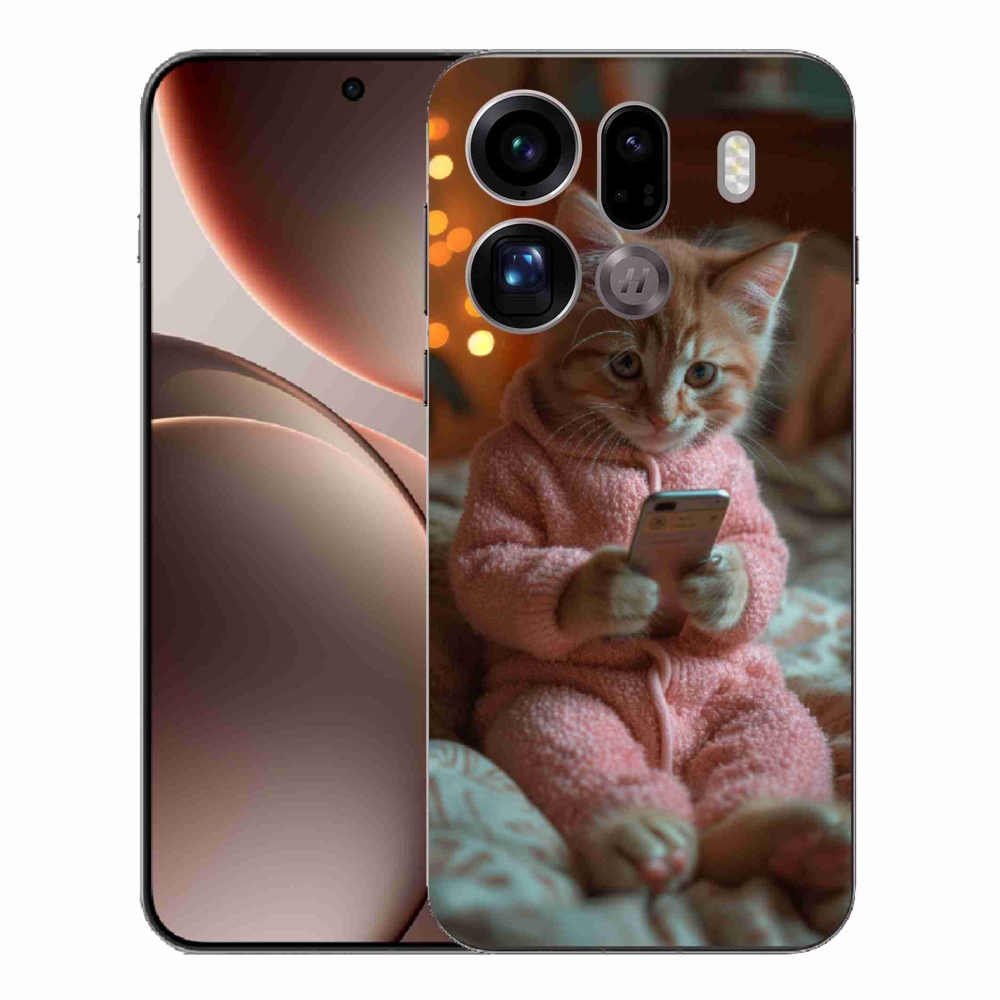 Gélový kryt mmCase na Oppo Find X9 Pro - mačiatko s mobilom