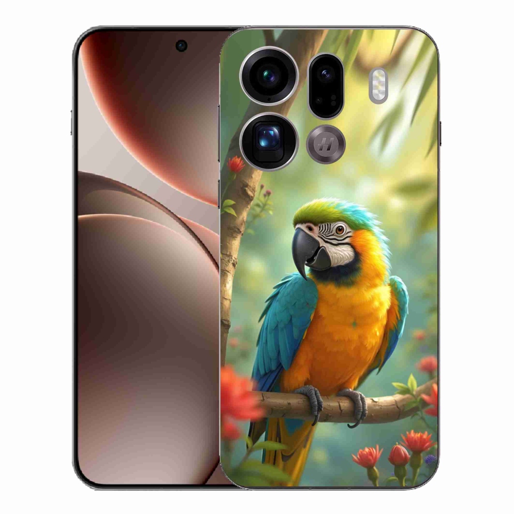 Gélový kryt mmCase na Oppo Find X9 Pro - papagáj ara modrožltá