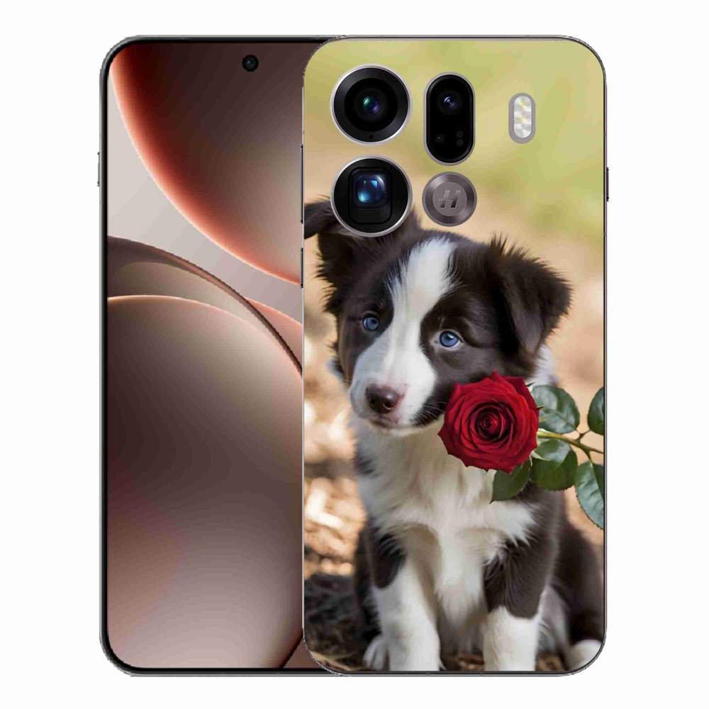 Gélový kryt mmCase na Oppo Find X9 Pro - roztomilá border kólia s ružou