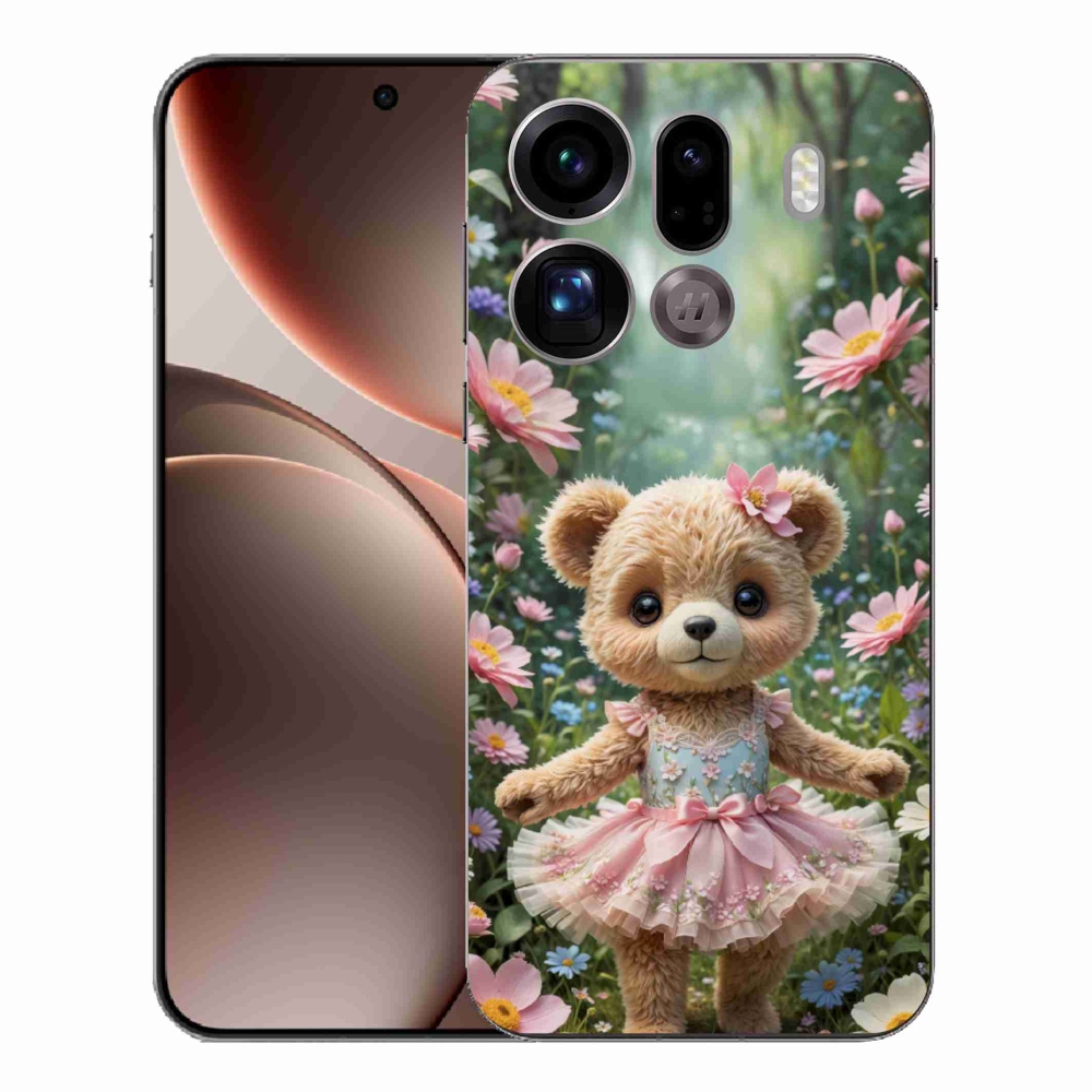 Gélový kryt mmCase na Oppo Find X9 Pro - roztomilý medvedík v kvetoch