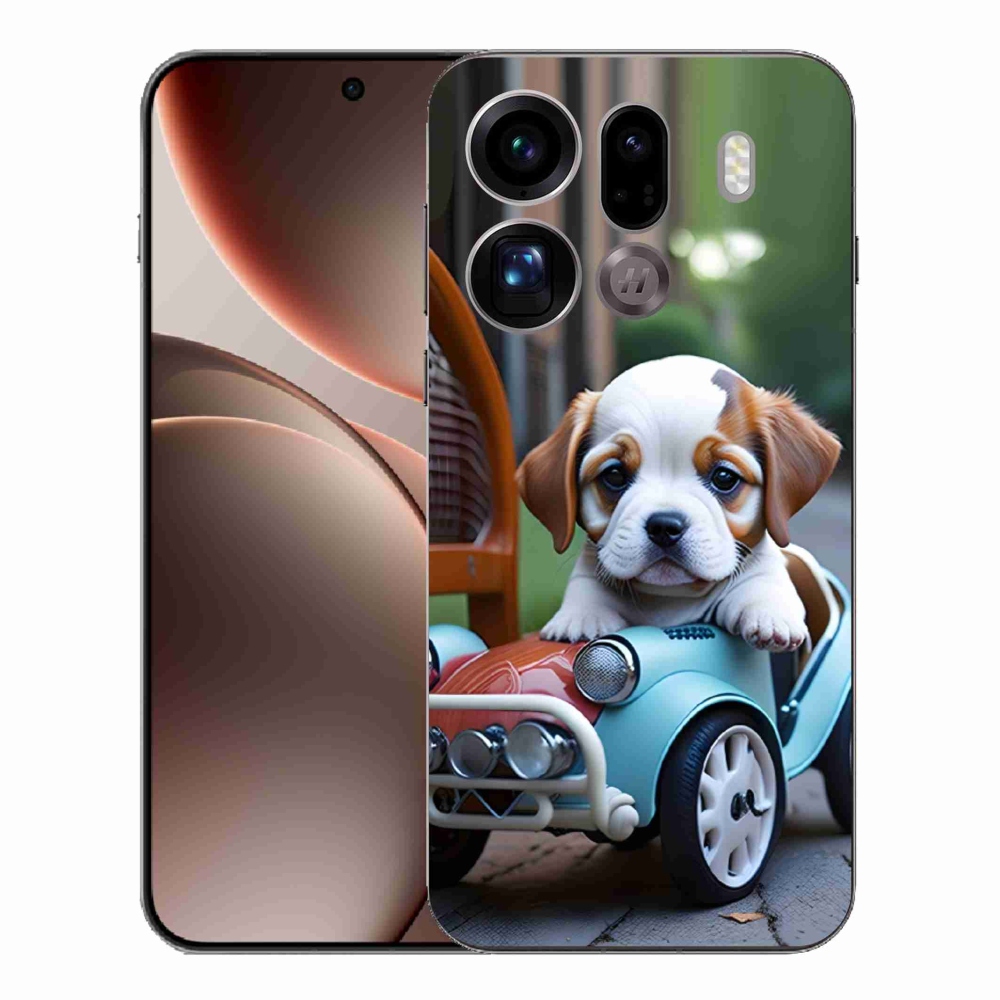 Gélový kryt mmCase na Oppo Find X9 Pro - šteňa v retro aute