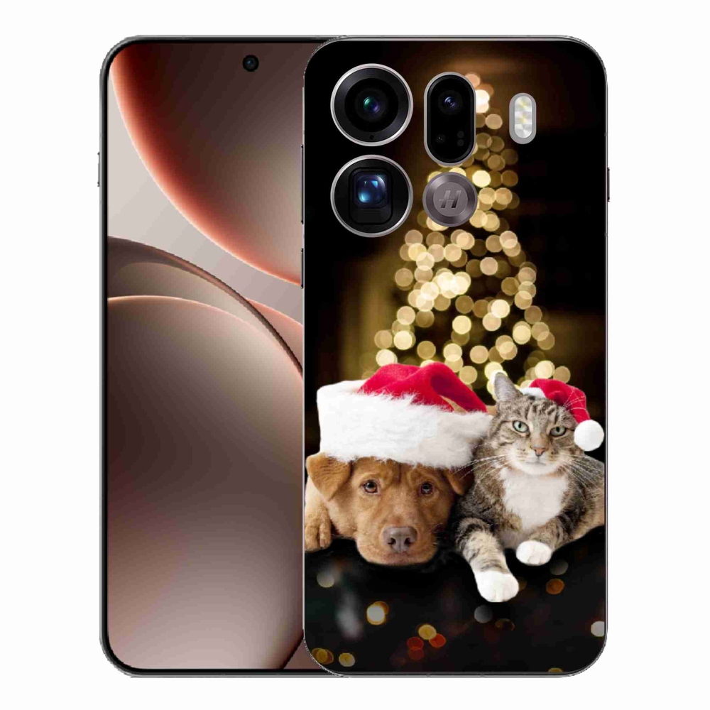 Gélový kryt mmCase na Oppo Find X9 Pro - vianočný pes a mačka