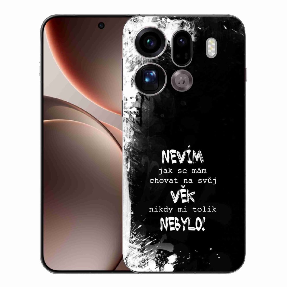 Gélový kryt mmCase na Oppo Find X9 Pro - vtipný text 14 čierne pozadie