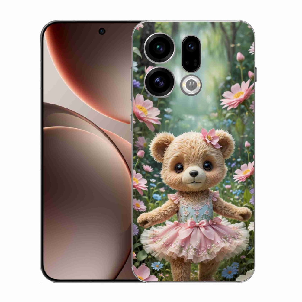 Gélový kryt mmCase na Oppo Find X9 - roztomilý medvedík v kvetoch