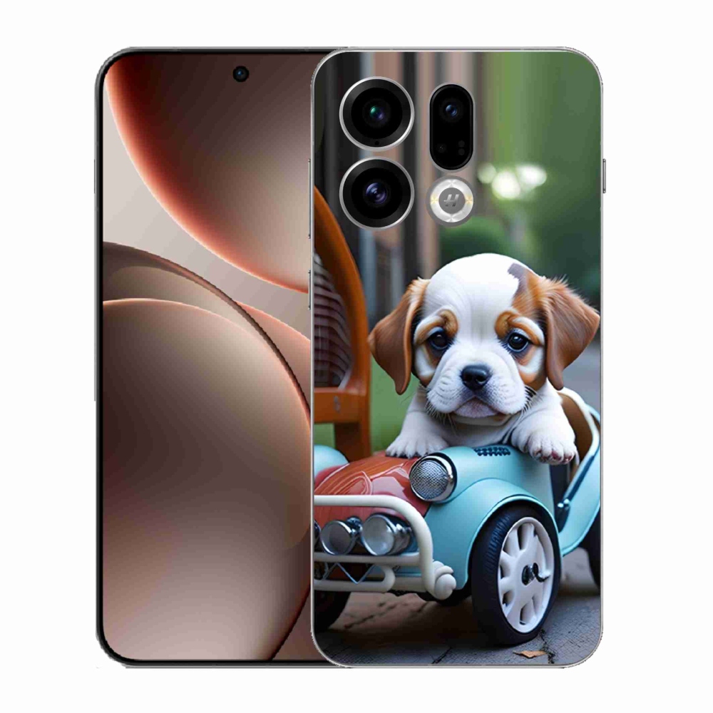 Gélový kryt mmCase na Oppo Find X9 - šteňa v retro aute