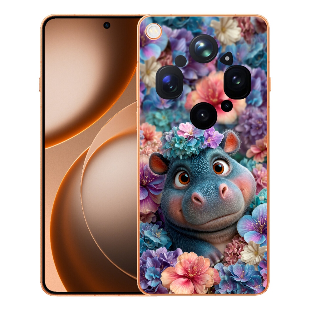 Gélový kryt mmCase na Oppo Find X9 Ultra - hrošík v kvetoch