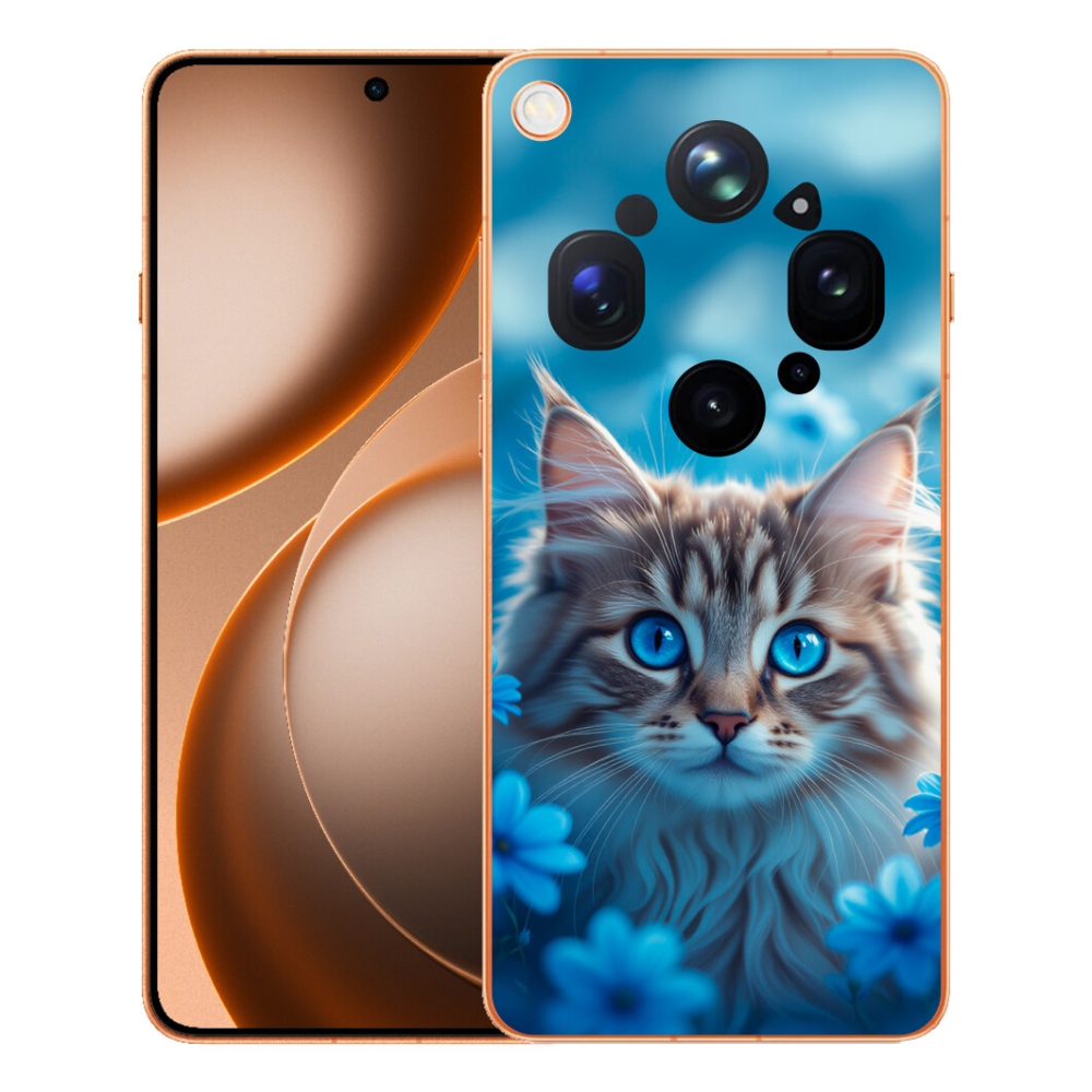Gélový kryt mmCase na Oppo Find X9 Ultra - mačiatko v modrých kvetoch