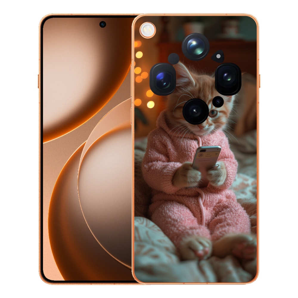 Gélový kryt mmCase na Oppo Find X9 Ultra - mačiatko s mobilom