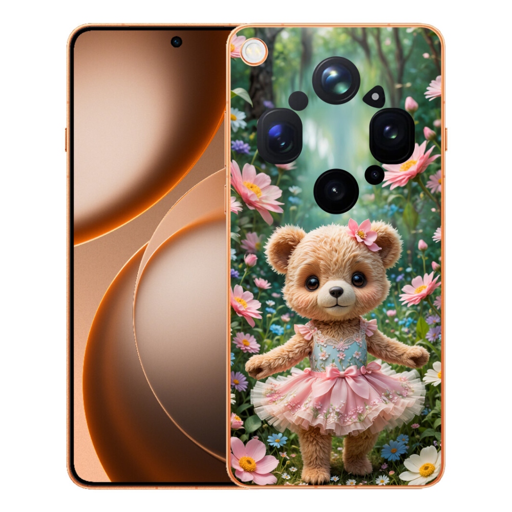 Gélový kryt mmCase na Oppo Find X9 Ultra - roztomilý medvedík v kvetoch