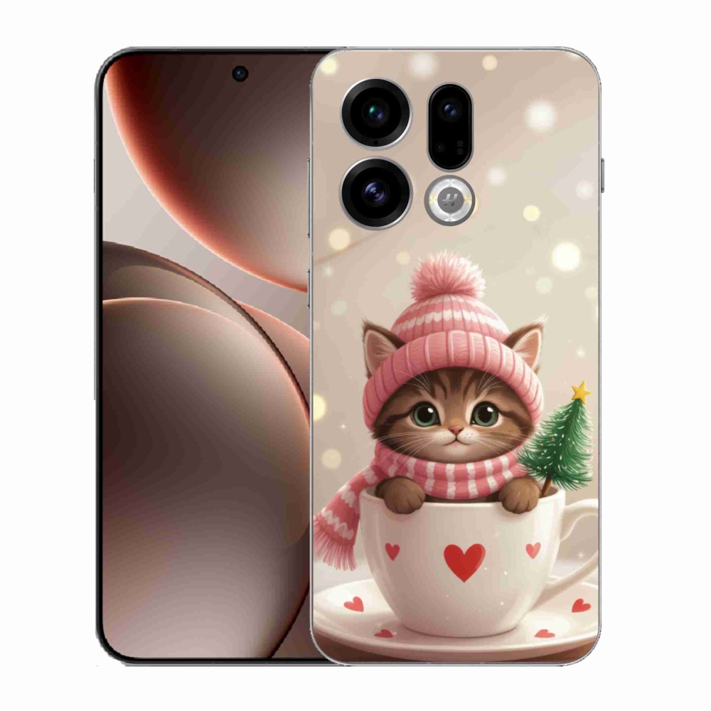 Gélový kryt mmCase na Oppo Find X9 - vianočné mačiatko v hrnčeku